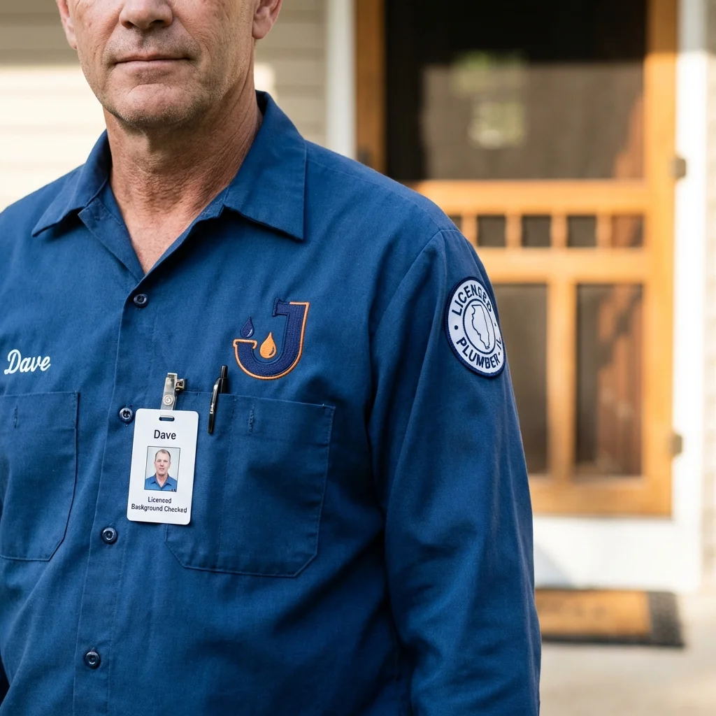 Licensed plumber showing ID badge in Nobleboro, ME
