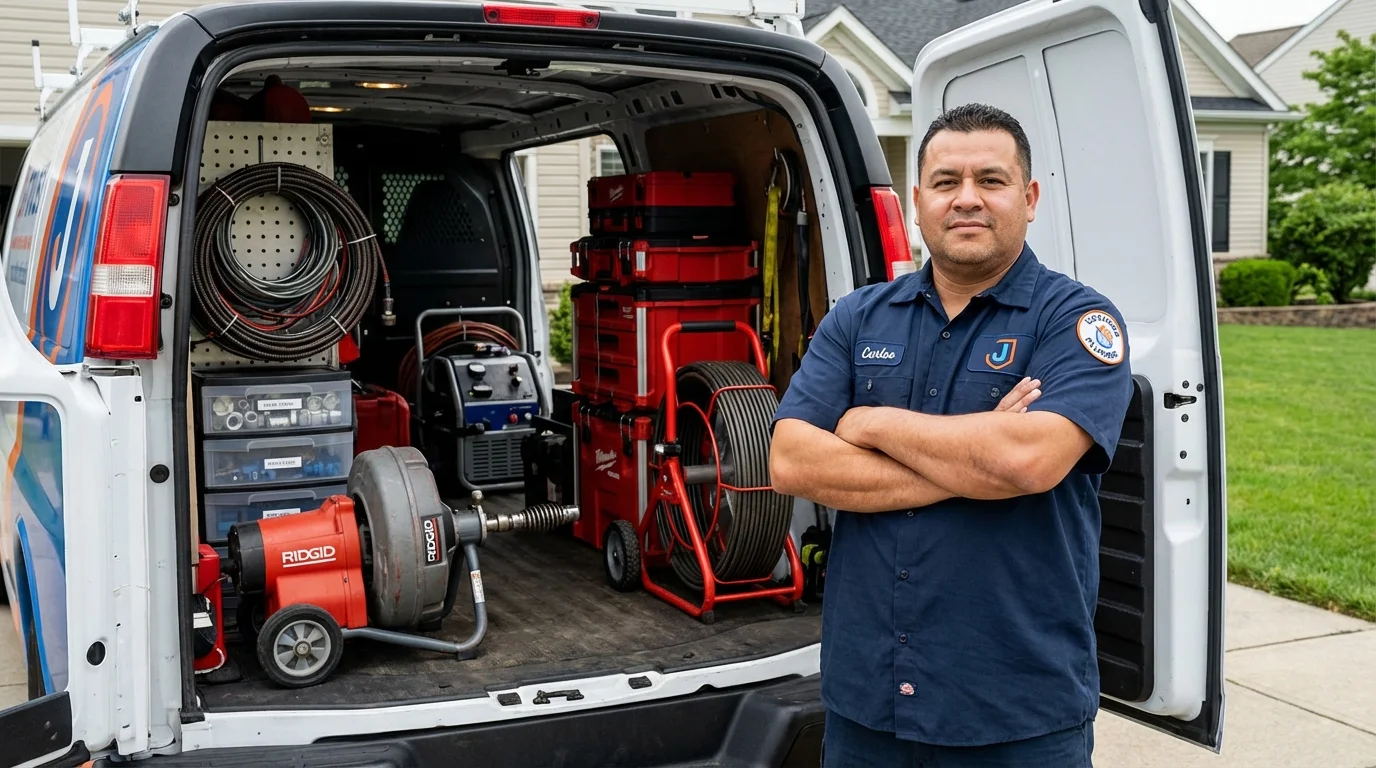 Professional drain cleaning equipment and Johns Plumbing LLC plumber in Nobleboro