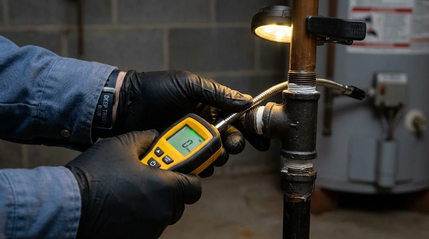 Gas leak detection with electronic sniffer by Johns Plumbing LLC in Nobleboro