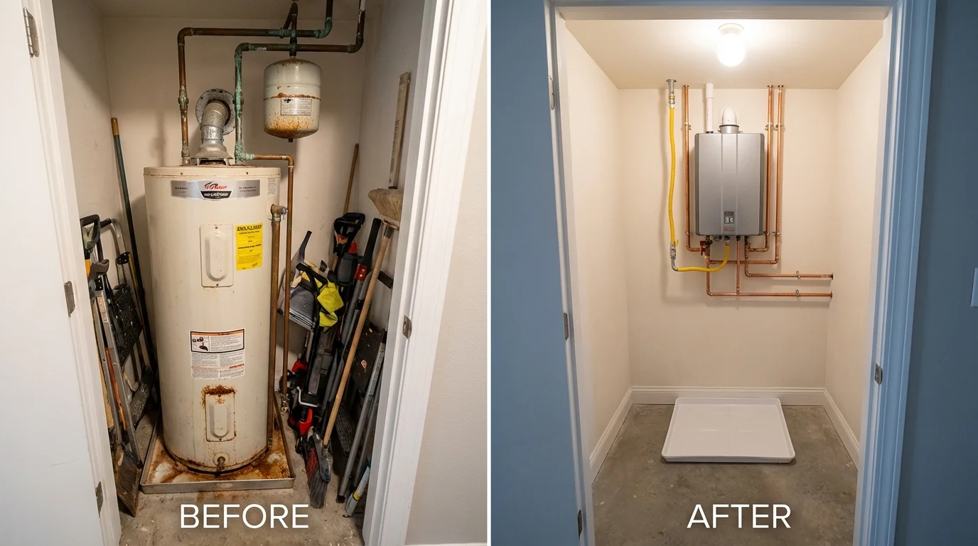Tank water heater versus wall-mounted tankless unit comparison for Nobleboro, ME homeowners